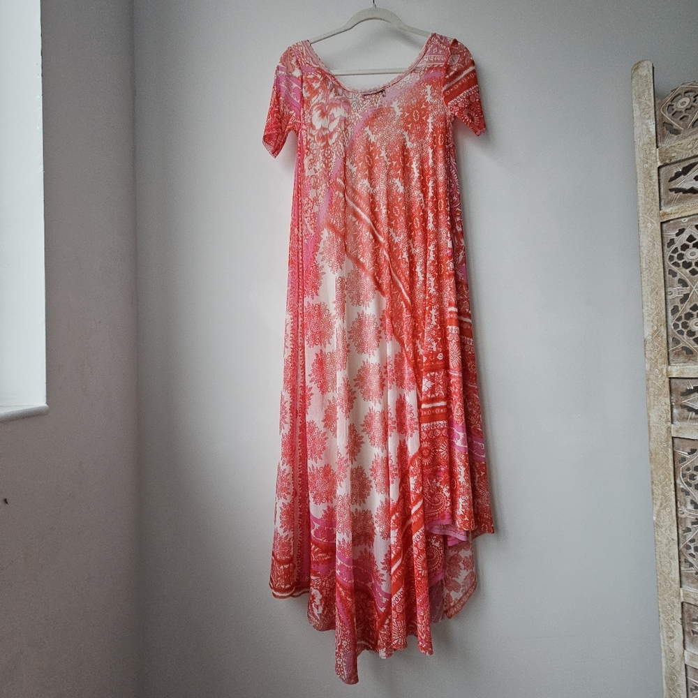Fuzzi JPG Italy Nylon Mesh Sunset Salmon Patchwork Hankercheif Dress - Picture 8 of 15
